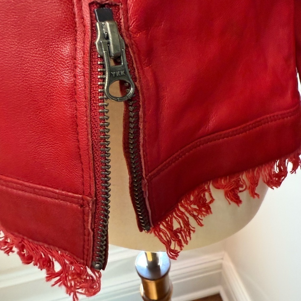 JKT NYC Alexa Patina Leather Jacket Frayed Hem Deep Red size large - Picture 7 of 8
